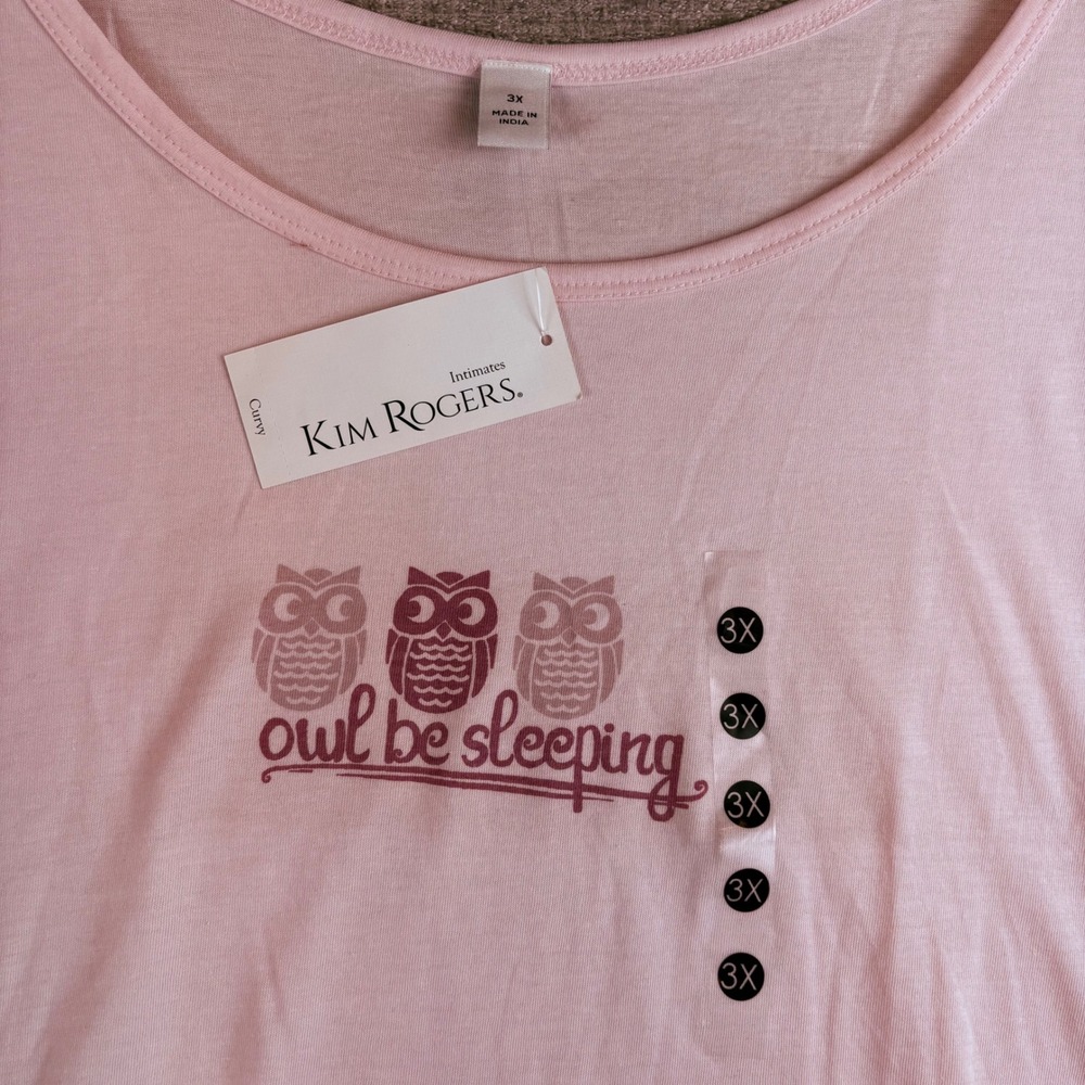 NEW Kim Rogers Owl Be Sleeping Sleep Tank Womens 3X Pink Pajama PJ NWT